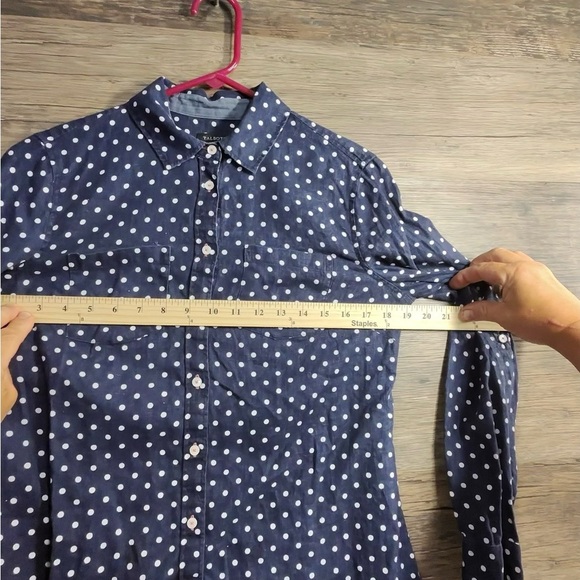 Talbots Navy Blue and White Polka Dot Button Down Shirt - Picture 3 of 7